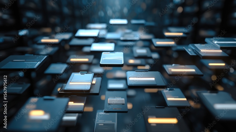 Obraz premium Floating digital devices technology network abstract background 3 d rendering