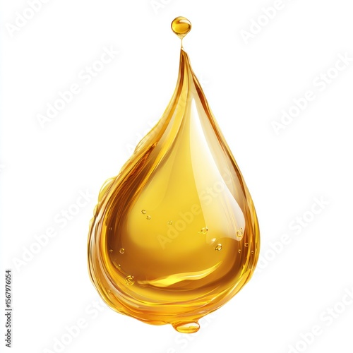 Golden drop of liquid,  smooth, glossy, and dynamic
