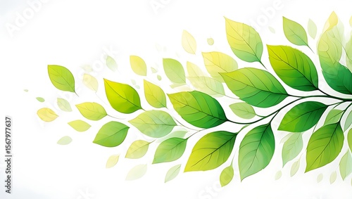 Fresh green leaves branch on a white background