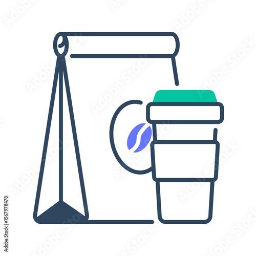 Takeaway food icon. takeout, bag, coffee, food, delivery, order, paper, carry, togo, packaging. Vector Icon Illustration