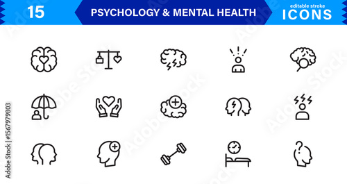 Mental Health & Psychology Icon Set, Professional Illustrations for Therapy, Wellness, and Emotional Awareness Projects.