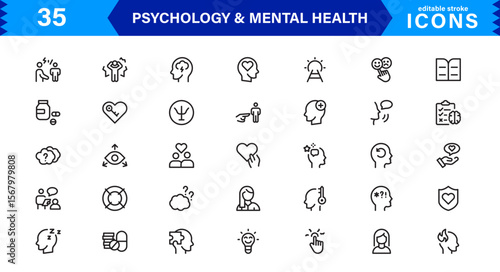 Mental Health & Psychology Icon Set, Professional Illustrations for Therapy, Wellness, and Emotional Awareness Projects.
