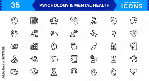 Mental Health & Psychology Icon Set, Professional Illustrations for Therapy, Wellness, and Emotional Awareness Projects.
