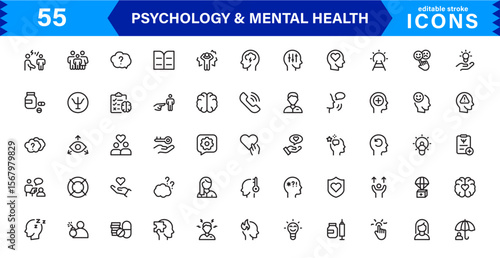 Mental Health & Psychology Icon Set, Professional Illustrations for Therapy, Wellness, and Emotional Awareness Projects.