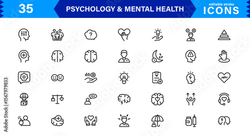 Mental Health & Psychology Icon Set, Professional Illustrations for Therapy, Wellness, and Emotional Awareness Projects.