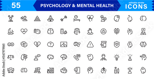 Mental Health & Psychology Icon Set, Professional Illustrations for Therapy, Wellness, and Emotional Awareness Projects.