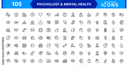 Mental Health & Psychology Icon Set, Professional Illustrations for Therapy, Wellness, and Emotional Awareness Projects.