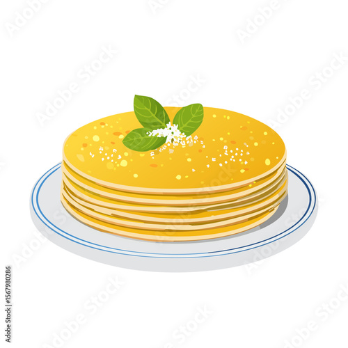 Stack of Pancakes with Mint and Powdered Sugar on a Plate