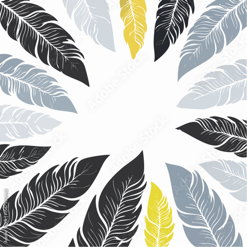 Feather Circle Frame in Black, Gray and Yellow