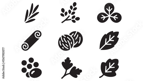 Spice and Herb Vector Icon Set 9 High-Quality Icons