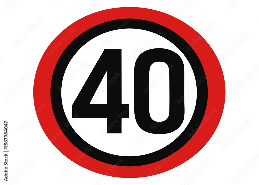 Circular speed limit sign indicating a maximum speed of forty Circular speed limit sign indicating a maximum speed of forty