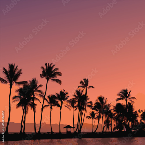 Silhouette of palm trees at sunset. Silhouette palm tree at tropical beach