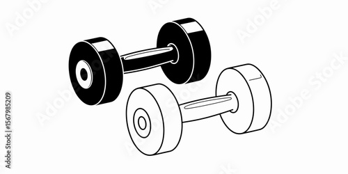 Two dumbbells, weightlifting, exercise equipment, fitness, workout, strength training, weights, gym, health, vector illustration