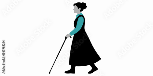 Senior woman walking with cane, disability, elderly, one person, aging, walking, health, mobility, support, independence
