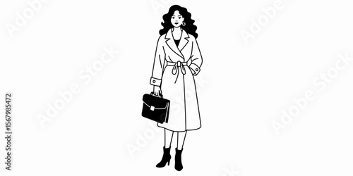 Businesswoman in trench coat holding briefcase, one person, confident businesswoman