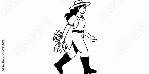 Farmer woman harvests carrots, agriculture worker, rural lifestyle, one person, healthy food