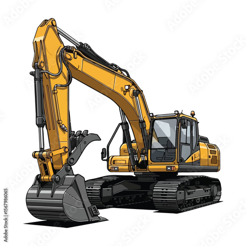 "Yellow Excavator Vector Illustration – Heavy Construction Equipment Clipart Design"