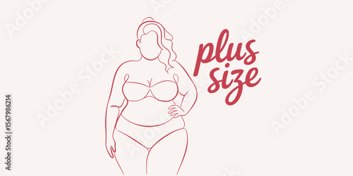 Plus size woman vector illustration, curvy female in underwear, body positive