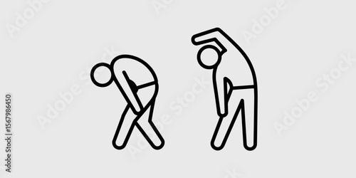 Stretching exercise, workout routine with two stick figures in fitness poses