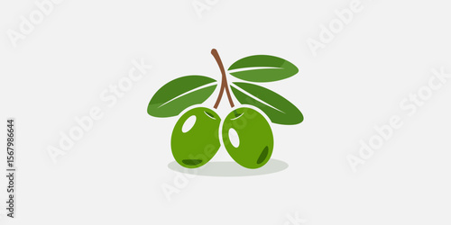 Two green olives illustration, food, olive branch, leaf, nature, plant, vector