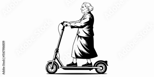 Senior woman riding scooter, elderly female on e-scooter, active lifestyle