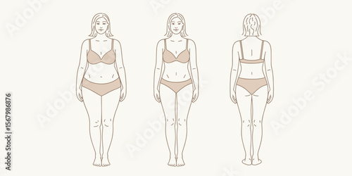 Illustration of a curvy woman in underwear: body shape, model, female, body, plus size, woman, fashion, shape, figure, beauty