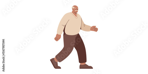 Senior man walking, senior fitness, elderly exercise, lifestyle vector illustration