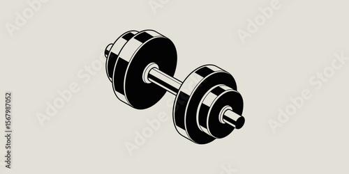 Dumbbell weightlifting in black and white, workout equipment for strength training, exercise