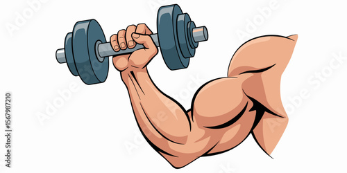 Strong arm lifting dumbbell weight, workout exercise, fitness concept illustration