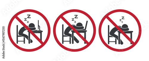 Bundle prohibition sign no sleeping allowed in classrooms or workplace, symbolizing discipline, productivity, and professional behavior