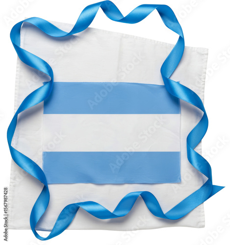 Flag of Argentina surrounded by blue ribbon on transparent background  