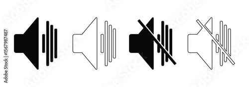 Sound Icons. Set of no sound, No speaker icon. Volume Off symbol. Silent mode icons. Vector isolated Volume icon set. eps 10