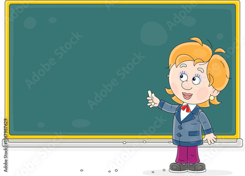 Cartoony school teacher wri...