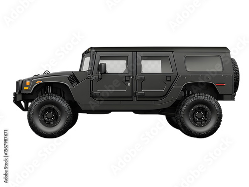 Black hummer h1 suv vehicle side profile isolated on transparent background