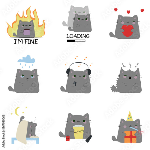 Cat stickers emotion for messenger collection