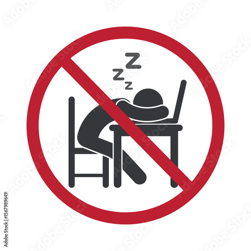 Isolated prohibition sign no sleeping allowed in classrooms or workplace, symbolizing discipline, productivity, and professional behavior