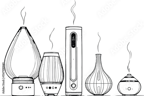 Essential oil diffuser aroma therapy humidifier home fragrance air purifier sketch line art vector design