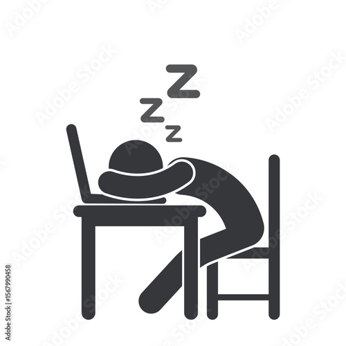 Isolated pictogram icon showing a person sleeping in classrooms or workplace, symbolizing fatigue, lack of focus, or inappropriate behavior