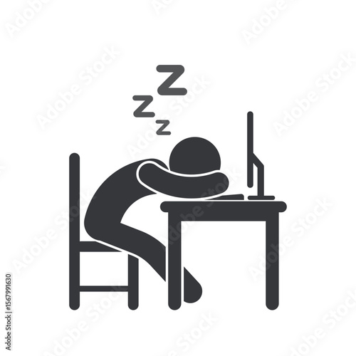 Isolated pictogram icon showing a person sleeping in classrooms or workplace, symbolizing fatigue, lack of focus, or inappropriate behavior