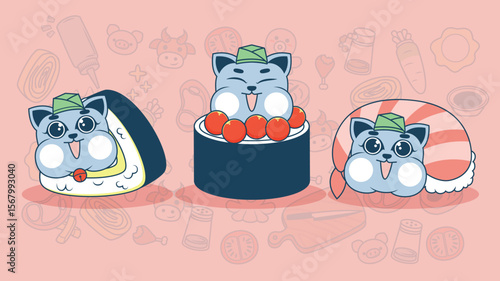 A cat wrapped in sushi