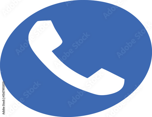 White telephone handset icon on a blue circular background communication contact