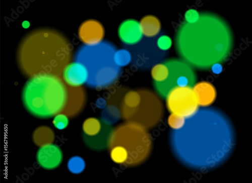 Colorful blurred circles with smooth glow and layered transparency on black background. Random soft shapes form festive abstract depth with no symmetry or focal point.