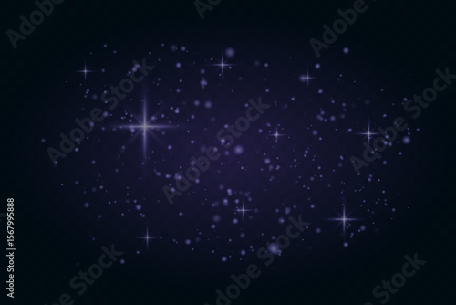 Glowing light particles and star flares scattered across dark background. Soft dreamy light sparkles for festive or magical visuals.
