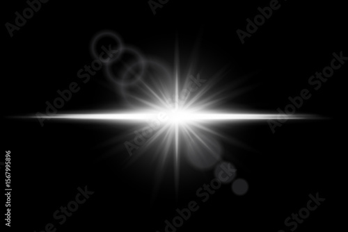 Intense bright flare burst with radial beams and lens reflection. Central explosion of light on dark background.
