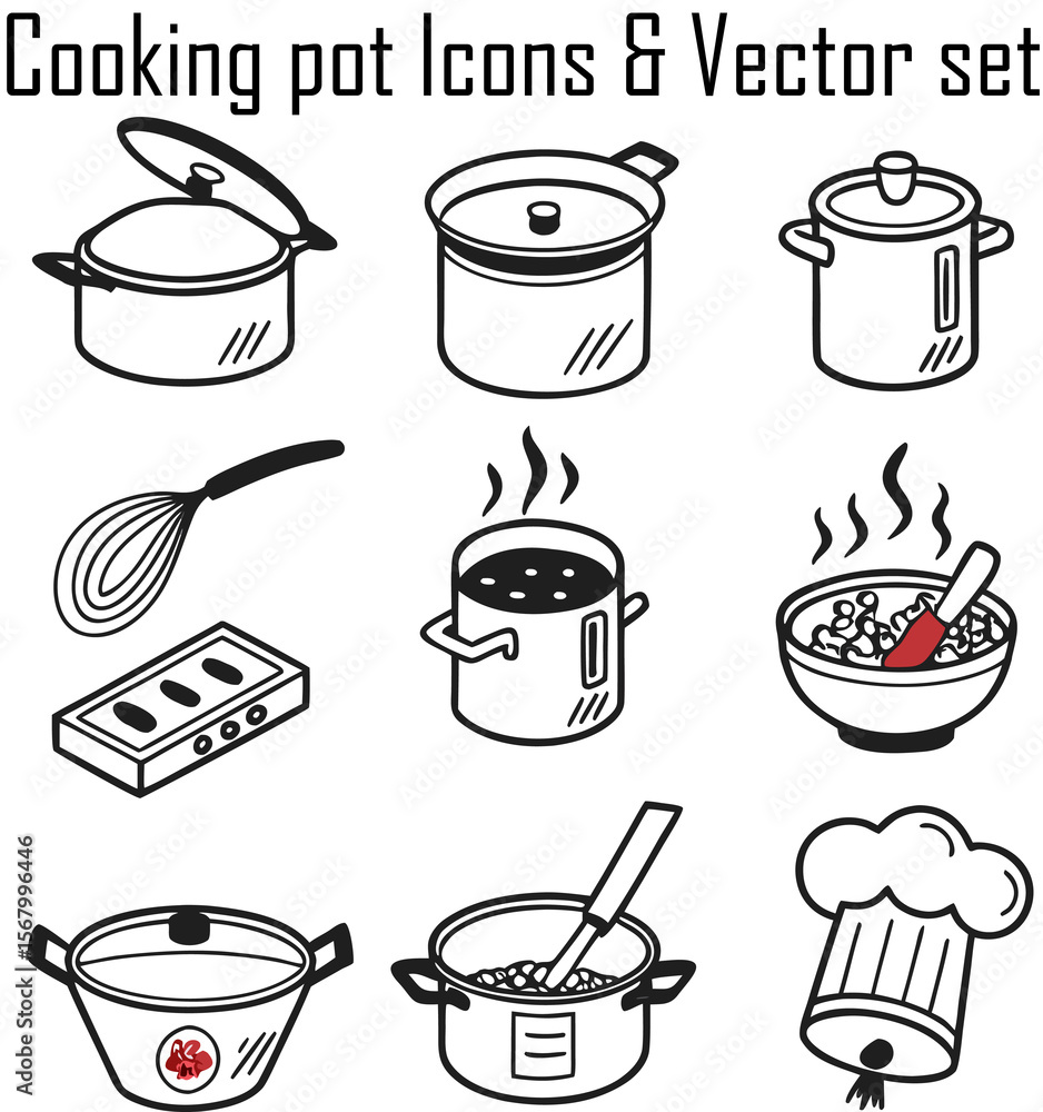 Obraz premium Cooking Pot Icons & Vector Set