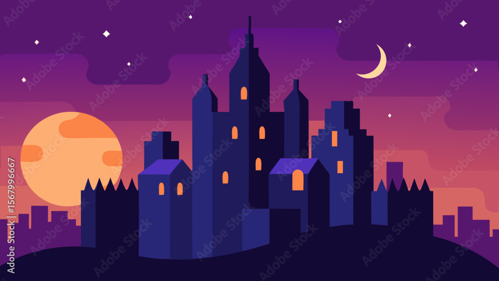 Fototapeta premium Enchanting City Existing in a Perpetual Magical Twilight and Dusk