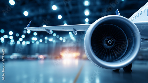 Aircraft wing close-up with mechanical details, showcasing precision engineering and industrial strength