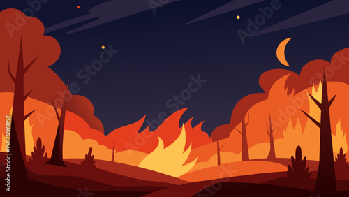 Dramatic Scene of a Wildfire Sweeping Through a Forest with Intense Flames