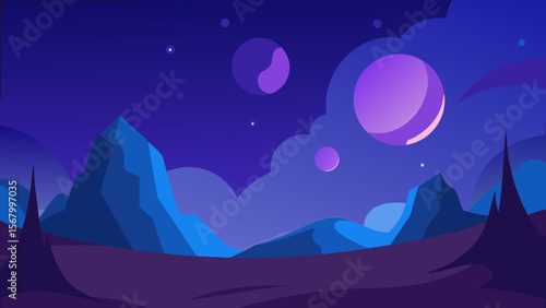 Stunning Fantasy Landscape Featuring a World with Two Moons in Twilight