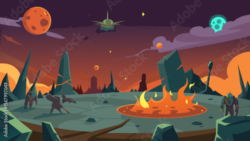 Dramatic Fantasy Battlefield Aftermath Scene of a Devastating Magical War